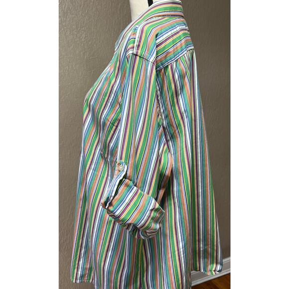 Vintage Y2K Lauren Ralph Lauren LRL Button Up Shirt Striped Cotton Roll Tab 3X - Picture 4 of 16